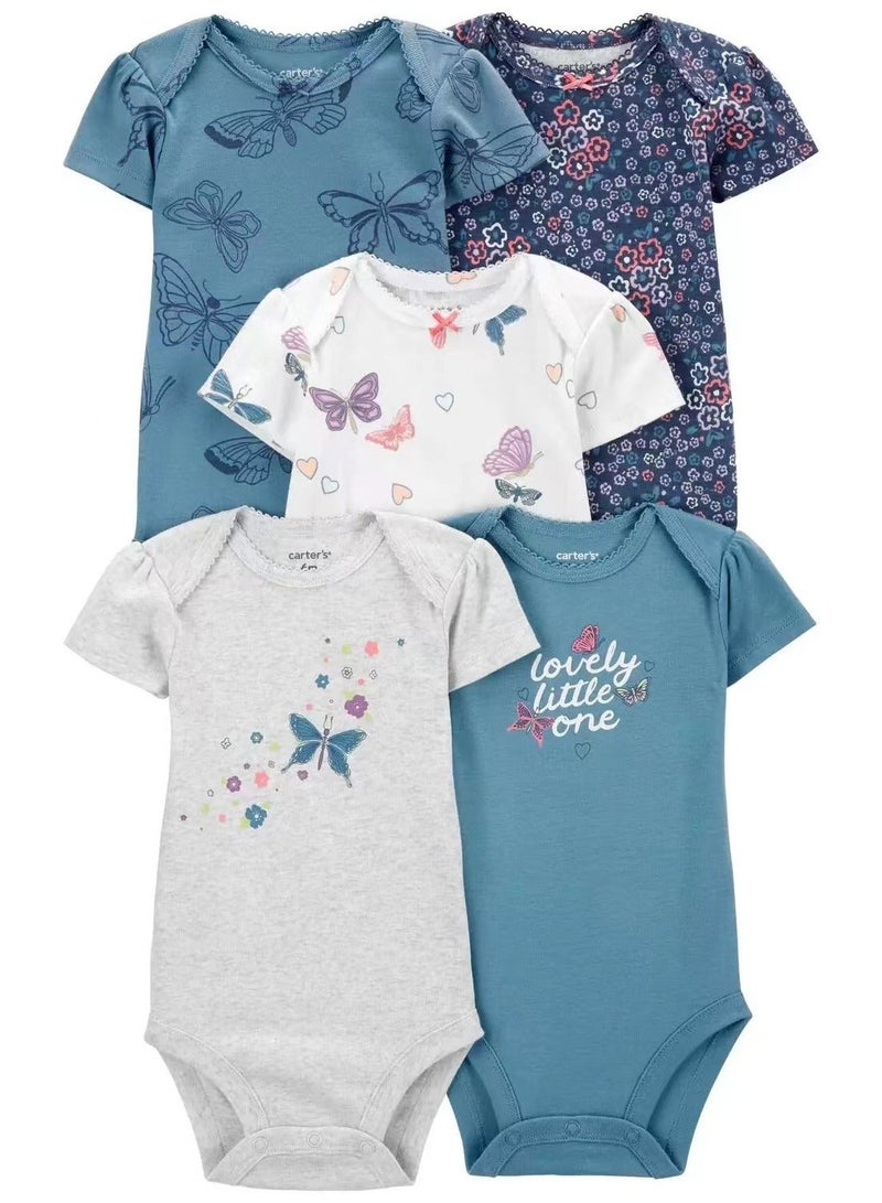 RedMapleTEK 5-piece set of pure cotton jumpsuits for infants and young children, short-sleeved crawling clothes - Image 1