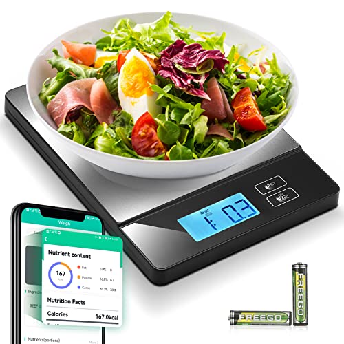 URAMAZ Smart Food Scales for Kitchen, Stainless Steel Digital Food Scale Grams and Ounces with Nutritional Calculator App, Food Weight Scale for Weight Loss, Calorie, Diet, Meal Prep 0.1oz / 11lb - Image 1