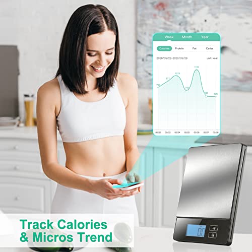 URAMAZ Smart Food Scales for Kitchen, Stainless Steel Digital Food Scale Grams and Ounces with Nutritional Calculator App, Food Weight Scale for Weight Loss, Calorie, Diet, Meal Prep 0.1oz / 11lb - Image 2