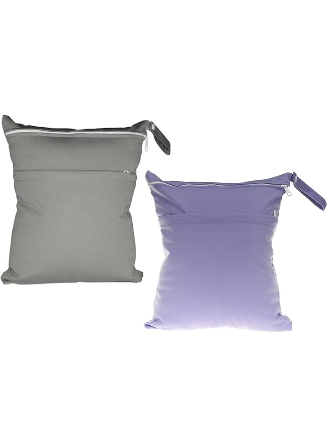 جيه زد اس حقيبة جافة مبللة، عبوتان من حقيبتين جافتين مبللتين لحفاضات الأطفال القماشية، حقائب سفر قابلة للغسل، حقيبة شاطئ وحمام سباحة وصالة ألعاب رياضية لملابس السباحة والملابس المبللة مع جيبين - Image 1