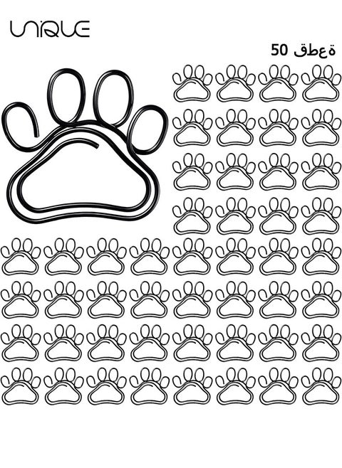 50 Pcs Cat Paw Paper Clips - Fun Paperclips Animal Bookmark for Work School Kids Students Teachers Office Supplies (Black)