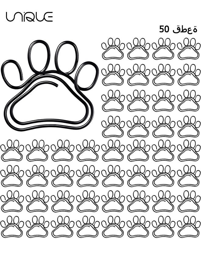 50 Pcs Cat Paw Paper Clips - Fun Paperclips Animal Bookmark for Work School Kids Students Teachers Office Supplies (Black)