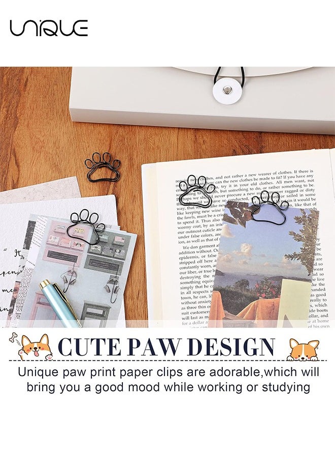 50 Pcs Cat Paw Paper Clips - Fun Paperclips Animal Bookmark for Work School Kids Students Teachers Office Supplies (Black)