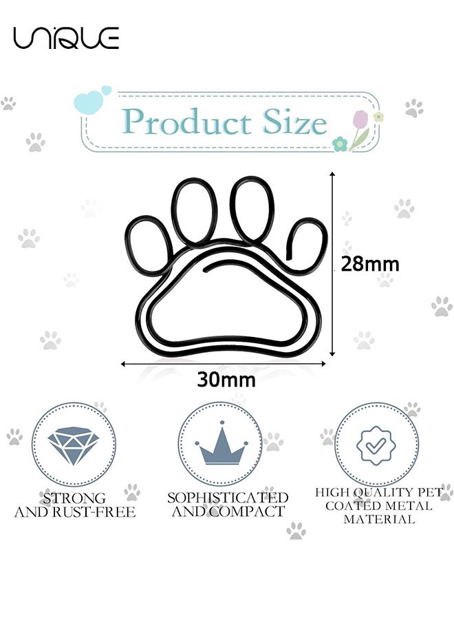 50 Pcs Cat Paw Paper Clips - Fun Paperclips Animal Bookmark for Work School Kids Students Teachers Office Supplies (Black)