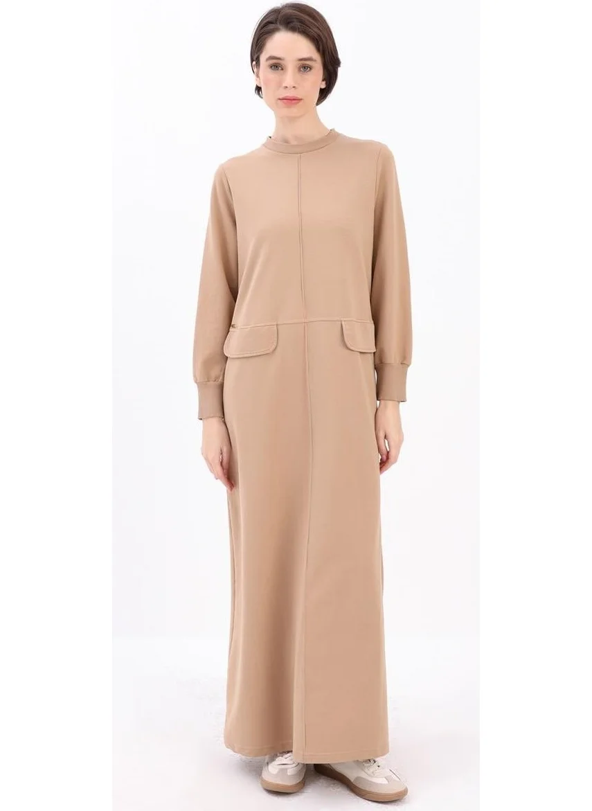 Allday Beige-Pocketed Knitted Dress