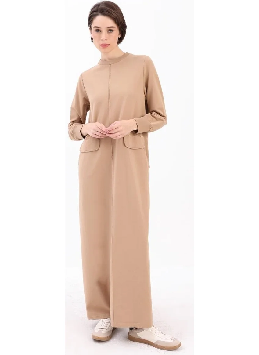 Allday Beige-Pocketed Knitted Dress