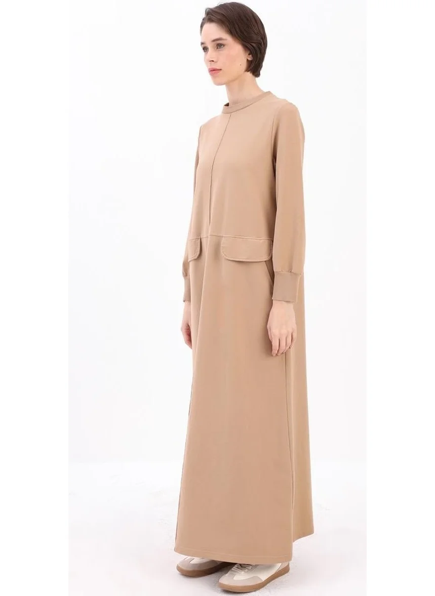 Allday Beige-Pocketed Knitted Dress