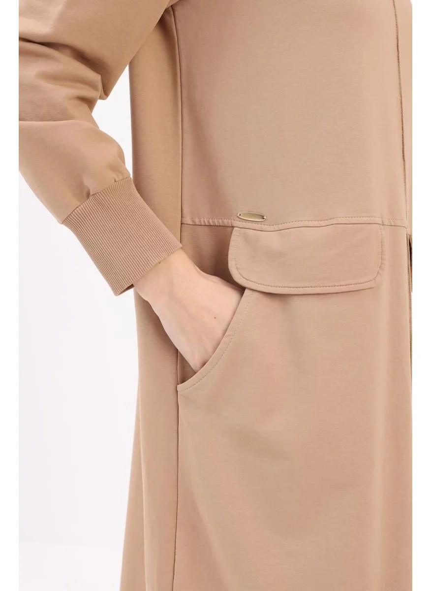 Allday Beige-Pocketed Knitted Dress