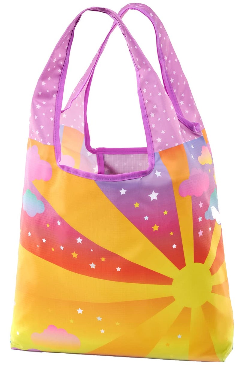 OWITZ Reusable Grocery Bags  Vibrant Tote Bag For Groceries Gym Beach Gear Toys  More  Washable Design With Large Handles For Maximum Convenience  Folds Into A Small Pouch Psychedelic Sun