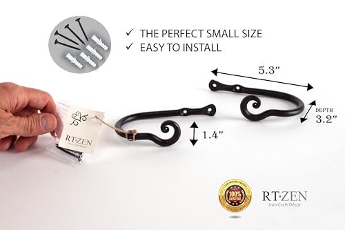 RTZEN Decorative Metal Curtain Tiebacks - Farmhouse Wrought Iron Curtain Holdbacks - Drapery Holders for Wall - Unique Metal Tie Backs for Curtains - 2 Pcs (Black Classic) - Image 5