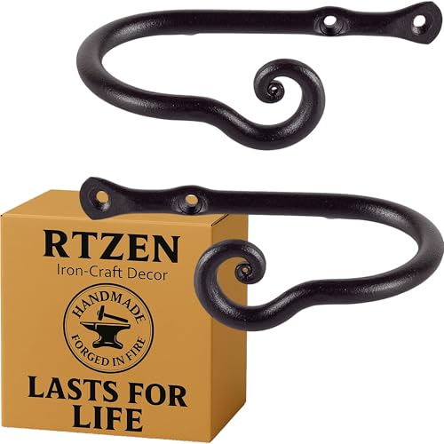 RTZEN Decorative Metal Curtain Tiebacks - Farmhouse Wrought Iron Curtain Holdbacks - Drapery Holders for Wall - Unique Metal Tie Backs for Curtains - 2 Pcs (Black Classic) - Image 1