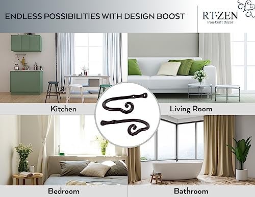 RTZEN Decorative Metal Curtain Tiebacks - Farmhouse Wrought Iron Curtain Holdbacks - Drapery Holders for Wall - Unique Metal Tie Backs for Curtains - 2 Pcs (Black Classic) - Image 3