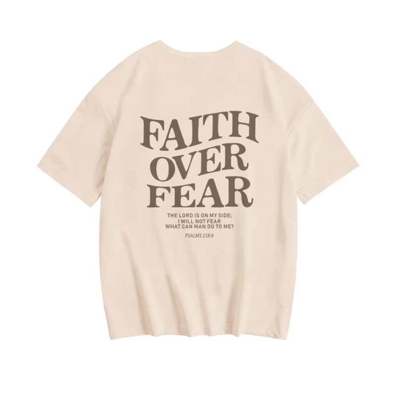 Lubpow Faith Over Fear Shirt Christian Jesus Tshirts for Girls Religious Inspirational Tees Bible Verse Tops for Kids 3-12(Apricot1,140) - Image 1