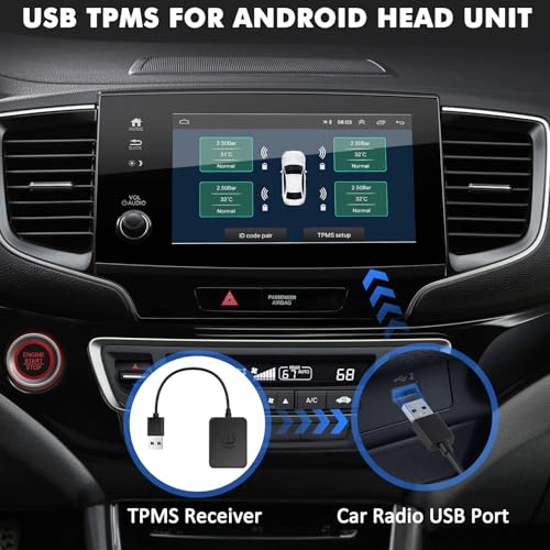 Avutrel Tire Pressure Monitoring System Android TPMS for Android Navigation with 4 External Sensors USB TPMS for Trucks Campers Trailers SUV RV MPV 0-116Psi - Image 2