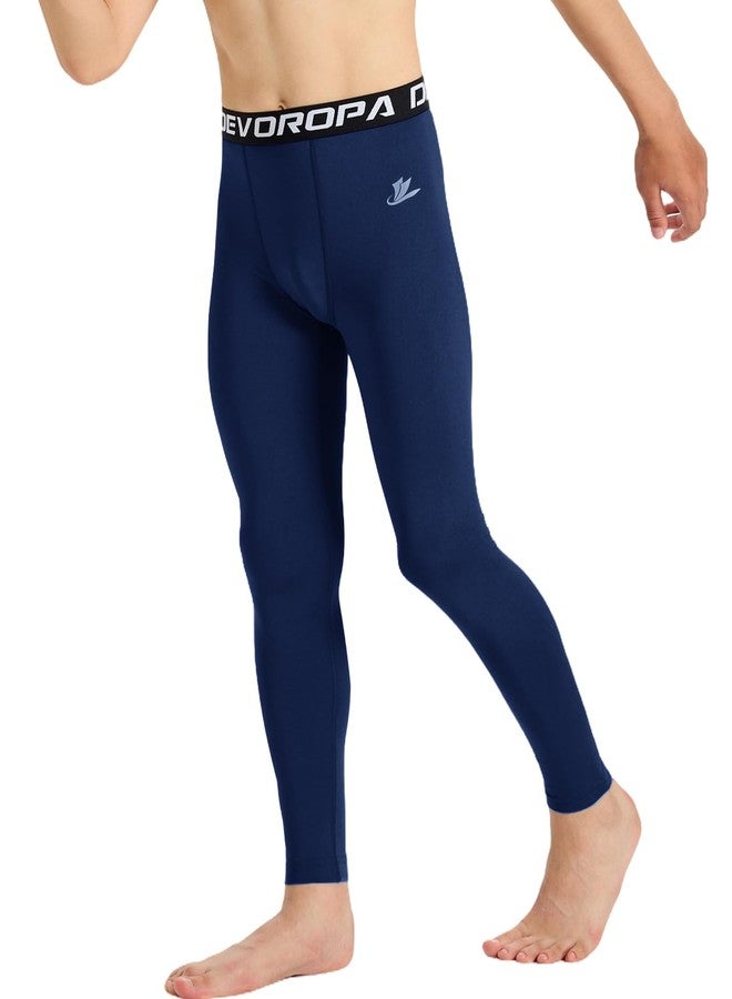 Devoropa Boys Leggings Quick Dry Youth Compression Pants Sports Tights Basketball Base Layer Navy M - Image 2