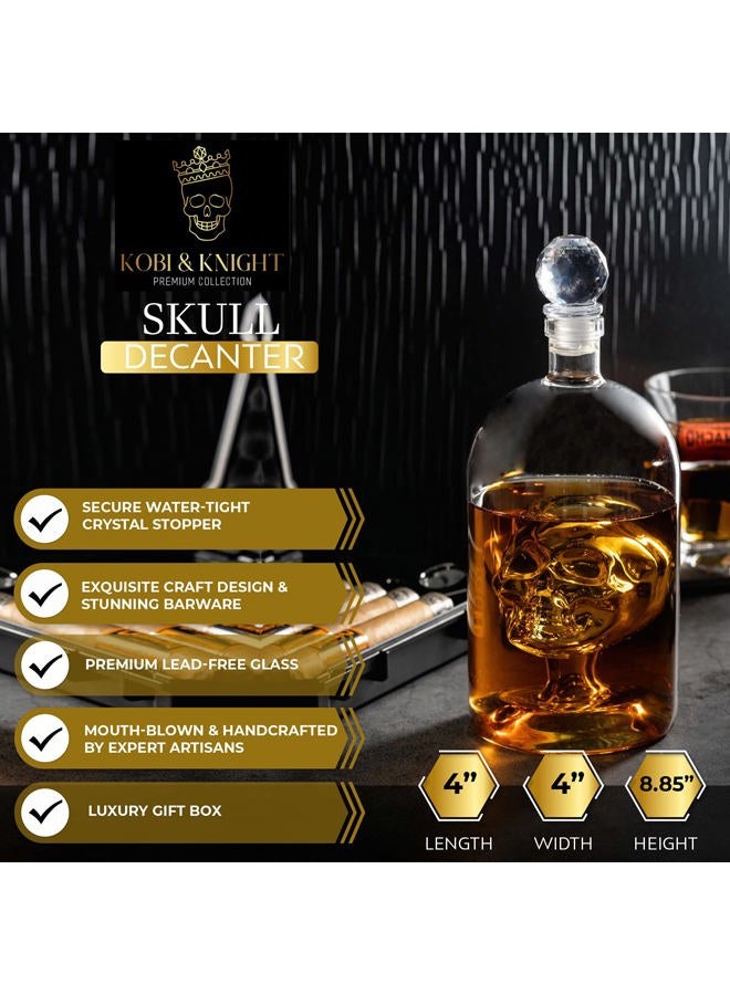 Kobi & Knight Premium Skull Decanter - 750ml Borosilicate Glass Skull Whiskey Decanter with Airtight Stopper - Black - Image 3