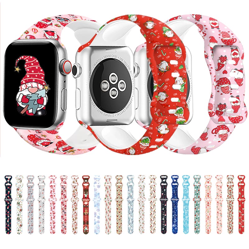إيروريكس لساعة Apple Watch 46 مم / 49 مم / 45 مم / 44 مم حزام ساعة سيليكون بنمط عيد الميلاد مع مشبك فراشة (خياطة عيد الميلاد) - Image 2