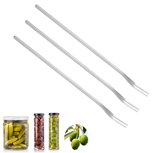 Asanta 3 PCS Stainless Steel Pickle Fork, 8.6 Inch Long Handle Olive Fork, Cocktail Forks, Pickle Picker, Dessert Fruit Forks - Image 1