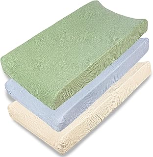 PRIMLECT Muslin Changing Pad Cover Unisex, Solid Color Muslin Baby Changing Mats for Boys & Girls, 100% Cotton 3-Pack - Image 1