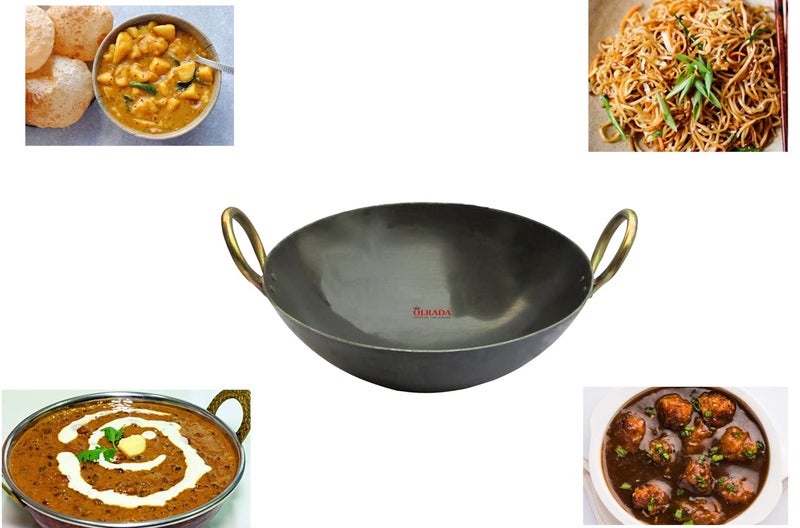 OLRADA Olrada Iron Kadhai Deep Bottom Kadai Frying Kadhai with Golden Rings Black 11inch  - Image 4