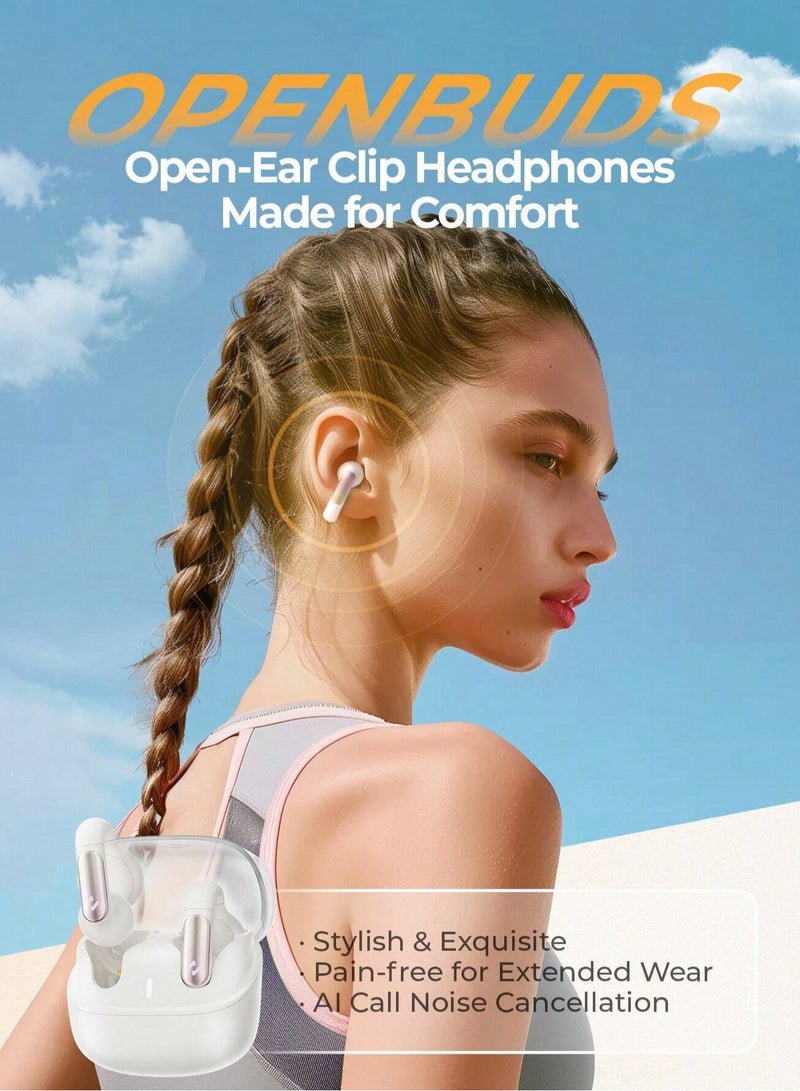 havit Open-Ear Clip Headphones with Bluetooth V5.3, Dual Microphones, and High-Quality Stereo Sound, AI Call Noise Cancellation for Clear Calls, Earbud and Ear Hook Design, IPX4 Waterproof Rating, 23 Hours of Playtime with Charging Case, Type-C Charging, and Smart touch controls- Beige  - Image 2