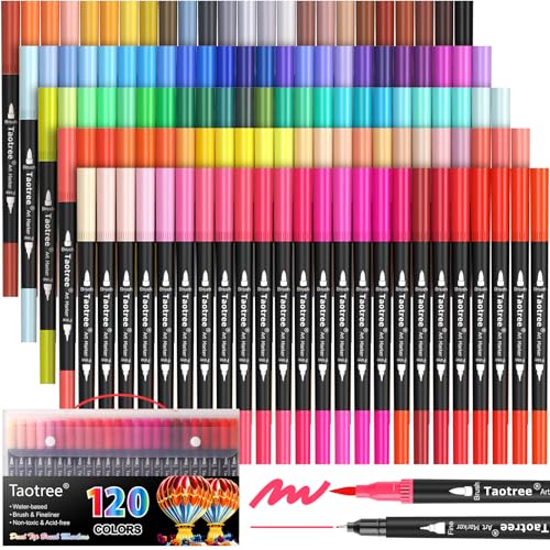 Taotree 120 Colors Dual Tip Art Markers Pens for Adult Coloring Book Artist Fine Brush Tip Coloring Markers Drawing Pen for Journaling Note Taking Lettering Calligraphy Craft Art Supplies Set - Image 1