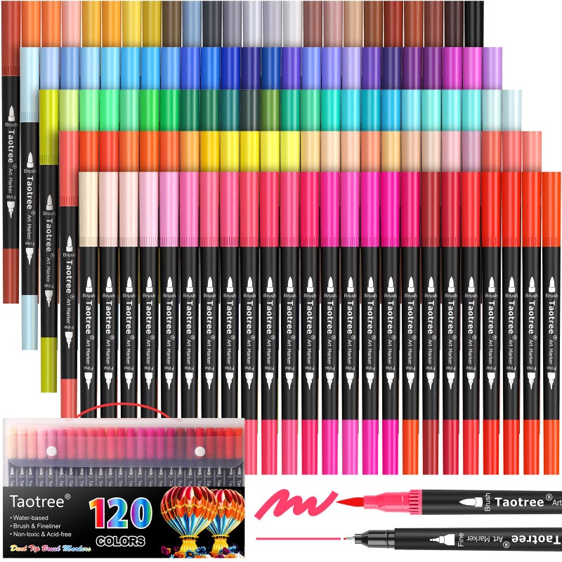 Taotree 120 Colors Dual Tip Art Markers Pens for Adult Coloring Book Artist Fine Brush Tip Coloring Markers Drawing Pen for Journaling Note Taking Lettering Calligraphy Craft Art Supplies Set - Image 2