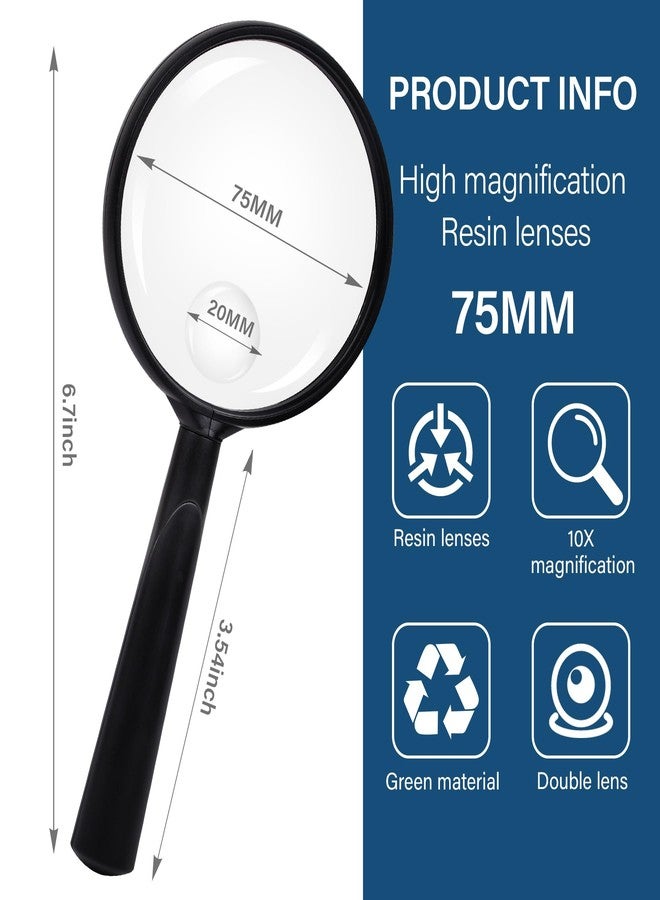 Feosky Handheld Reading Magnifier, 10X Magnifier, 75mm Shatterproof Lens, Adults Close Work Non-Slip Handle for Seniors Reading and Nature Exploration(Black) - Image 2