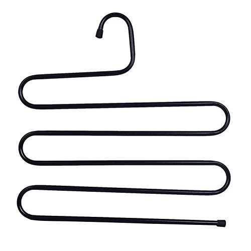 ShopAIS Iron Stainless Steel s Multi-Layered Pants Rack Pants Hanger Rack Multifunction S-Type Magic Pants Rack Lengthened -Black - Image 1