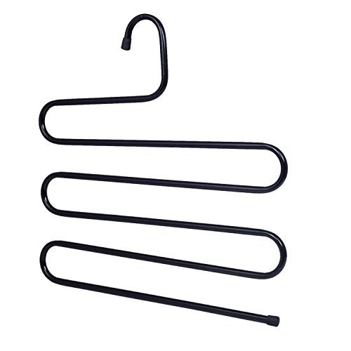 ShopAIS Iron Stainless Steel s Multi-Layered Pants Rack Pants Hanger Rack Multifunction S-Type Magic Pants Rack Lengthened -Black - Image 2