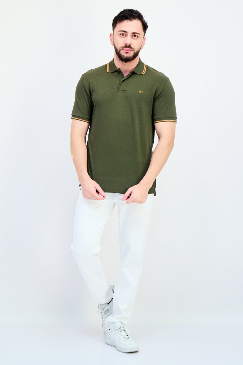 Selected Homme Men Regular Fit Embroidered Logo Short Sleeves Polo Shirt, Dark Green - Image 4