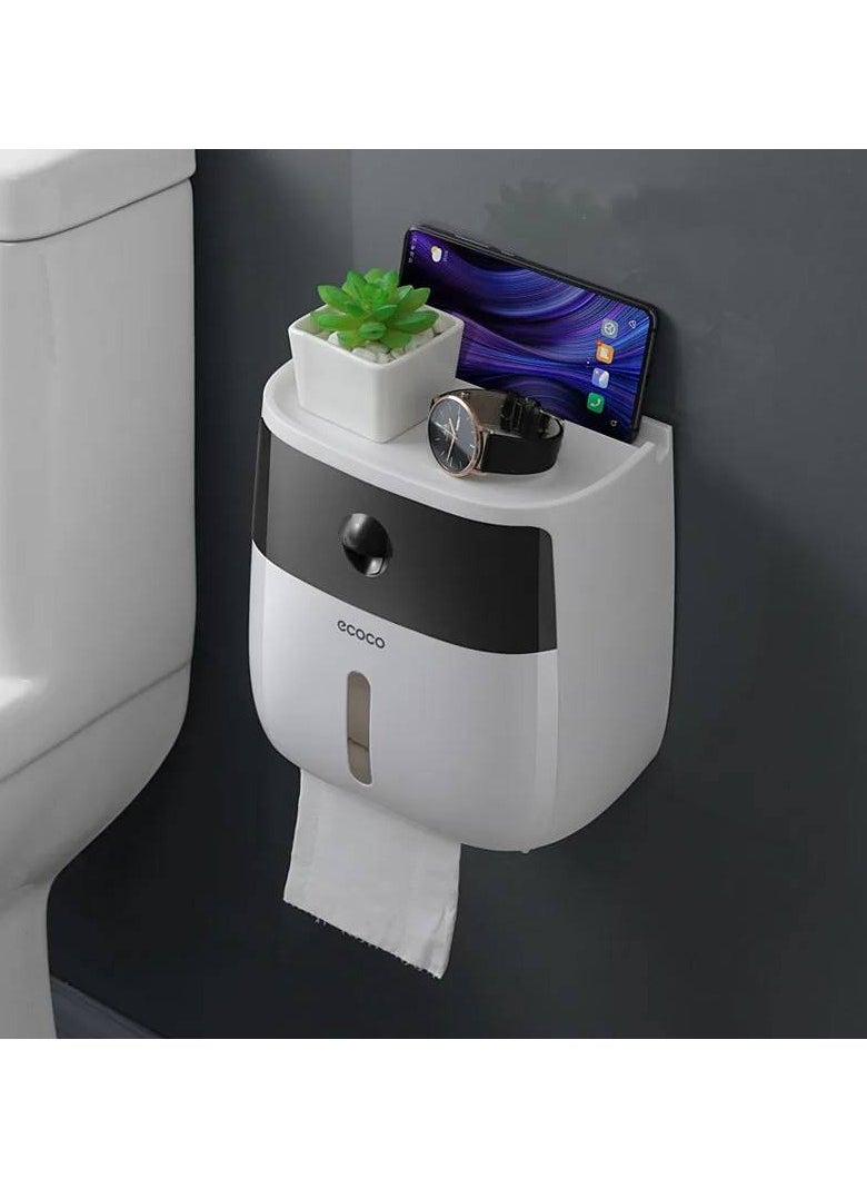 ecoco Portable Toilet Paper Holder Plastic Waterproof Paper Dispenser for Toilet House Storage Box with Small Drawer Waterproof and dust No Drilling  - Image 1