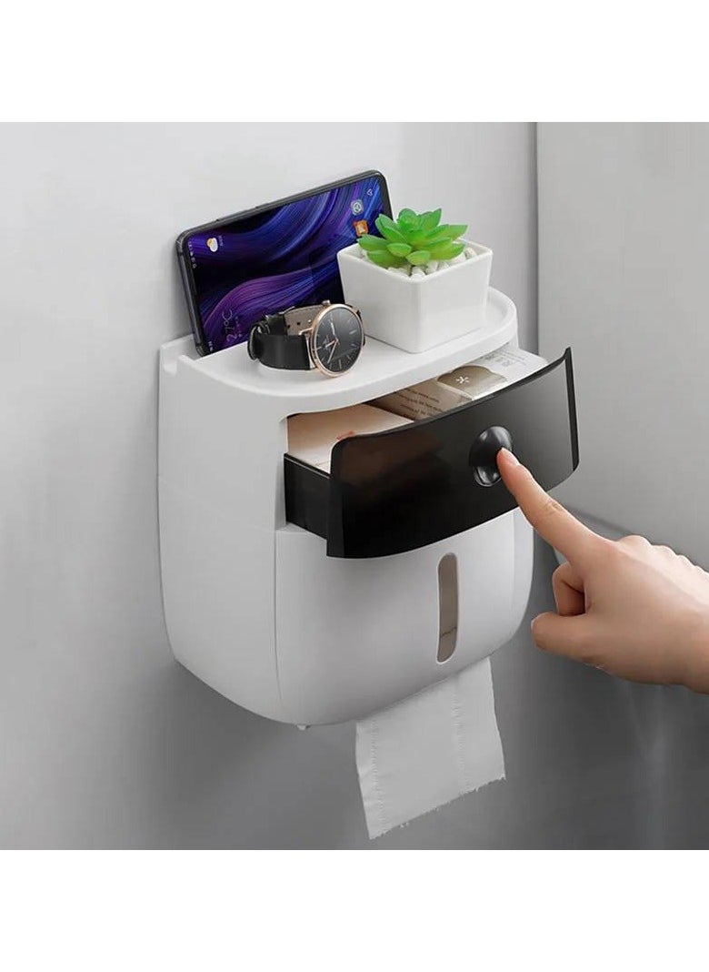 ecoco Portable Toilet Paper Holder Plastic Waterproof Paper Dispenser for Toilet House Storage Box with Small Drawer Waterproof and dust No Drilling  - Image 2