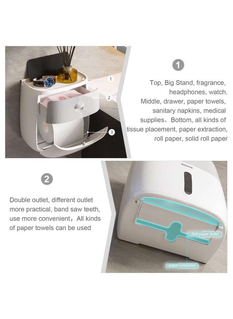 ecoco Portable Toilet Paper Holder Plastic Waterproof Paper Dispenser for Toilet House Storage Box with Small Drawer Waterproof and dust No Drilling  - Image 3