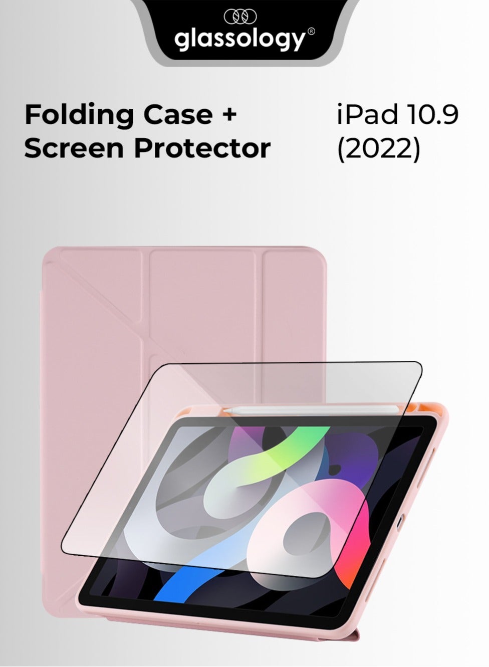 iPad Protective Case Y Fold + Screen Protector for iPad 10.9 (2022) Pink: Case Combo with Pencil Holder, Slim Stand Shockproof Tablet Cover, Auto Wake/Sleep with Screen Protector.