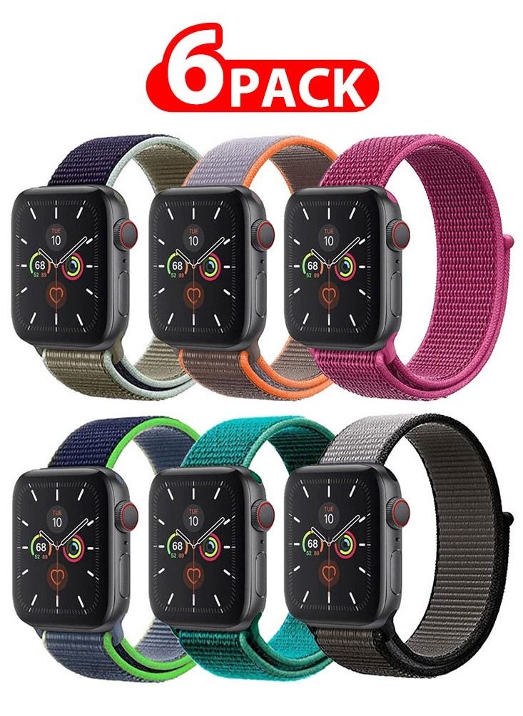 CATANES 6 Pack For Apple Watch 41mm 40mm 38mm Nylon Sport Loop Band Compatible With iWatch Series 7 SE 6 5 4 3 2 1 Men Women Braided Stretchy Nylon Loop Bands  - Image 1