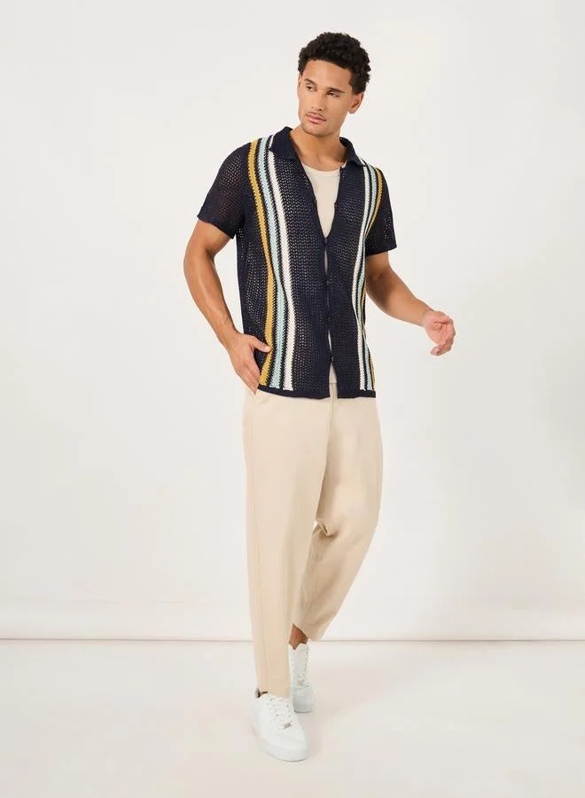 Styli Striped Open Crochet Knit Relaxed Shirt