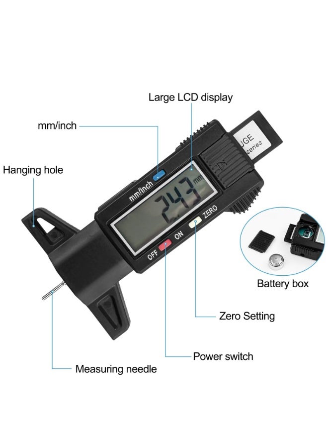 KOWVOWZ Tire Tread Depth Gauge, Digital Tyre Tread Depth Gauge with LCD Display, 0-25.6 mm, Easy Read, Portable Size, Suitable for Cars, Trucks, Motorcycles - Image 3