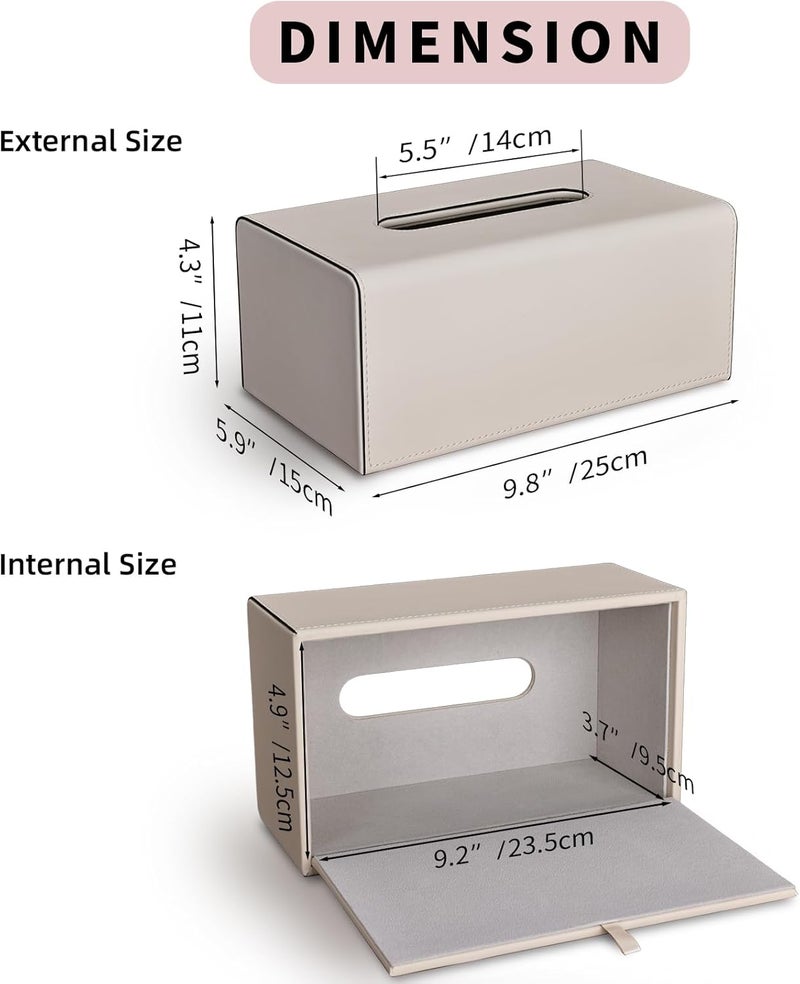 KINGFOM Tissue Box Cover, PU Leather Rectangular Tissue Box Holder with Magnetic Bottom Cover for Facial Tissues/Napkins, Office & Living Room Decor Box (Beige) - Image 2