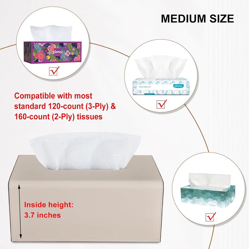 KINGFOM Tissue Box Cover, PU Leather Rectangular Tissue Box Holder with Magnetic Bottom Cover for Facial Tissues/Napkins, Office & Living Room Decor Box (Beige) - Image 3