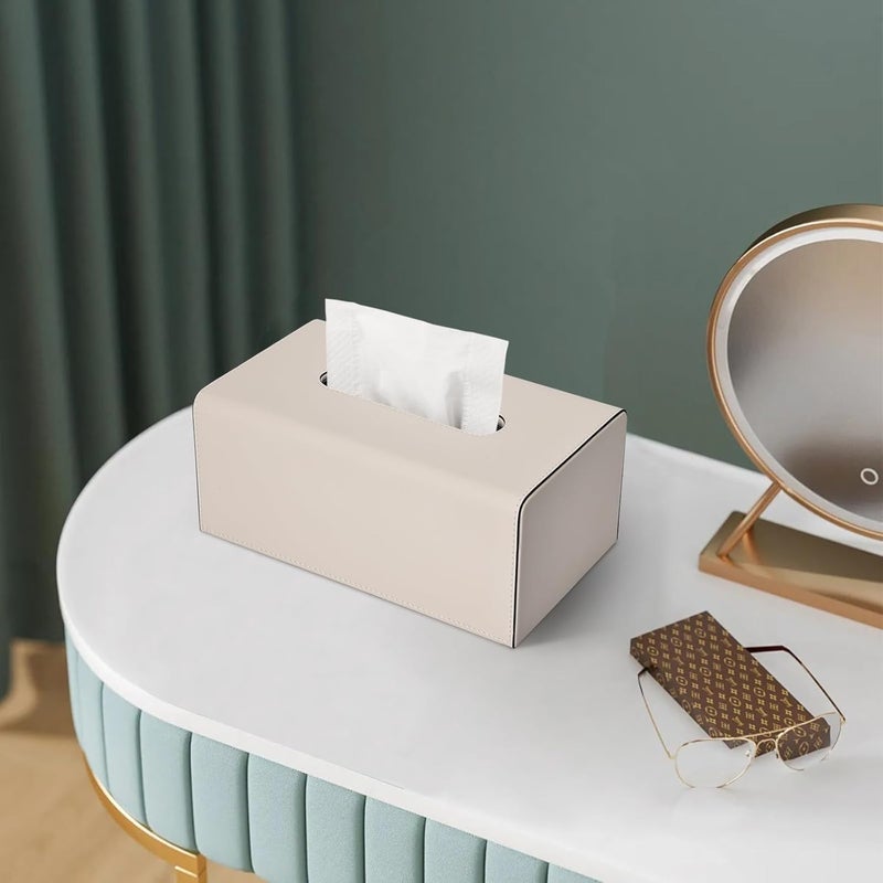 KINGFOM Tissue Box Cover, PU Leather Rectangular Tissue Box Holder with Magnetic Bottom Cover for Facial Tissues/Napkins, Office & Living Room Decor Box (Beige) - Image 4