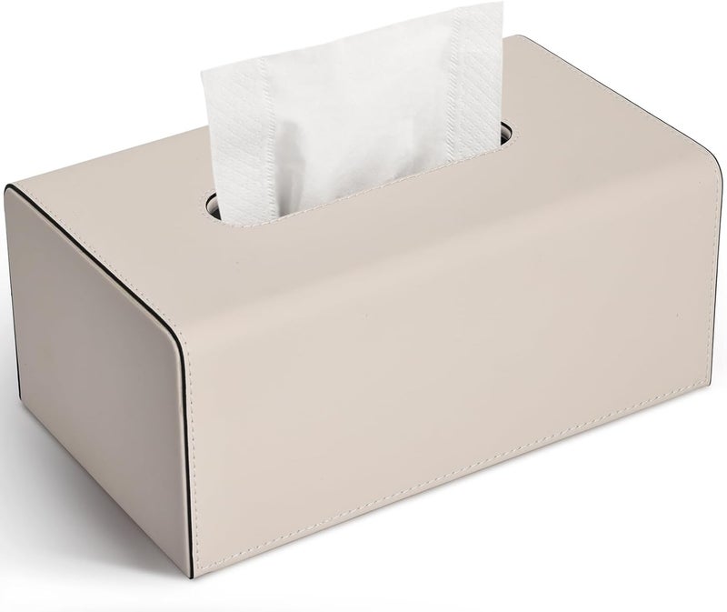 KINGFOM Tissue Box Cover, PU Leather Rectangular Tissue Box Holder with Magnetic Bottom Cover for Facial Tissues/Napkins, Office & Living Room Decor Box (Beige) - Image 1