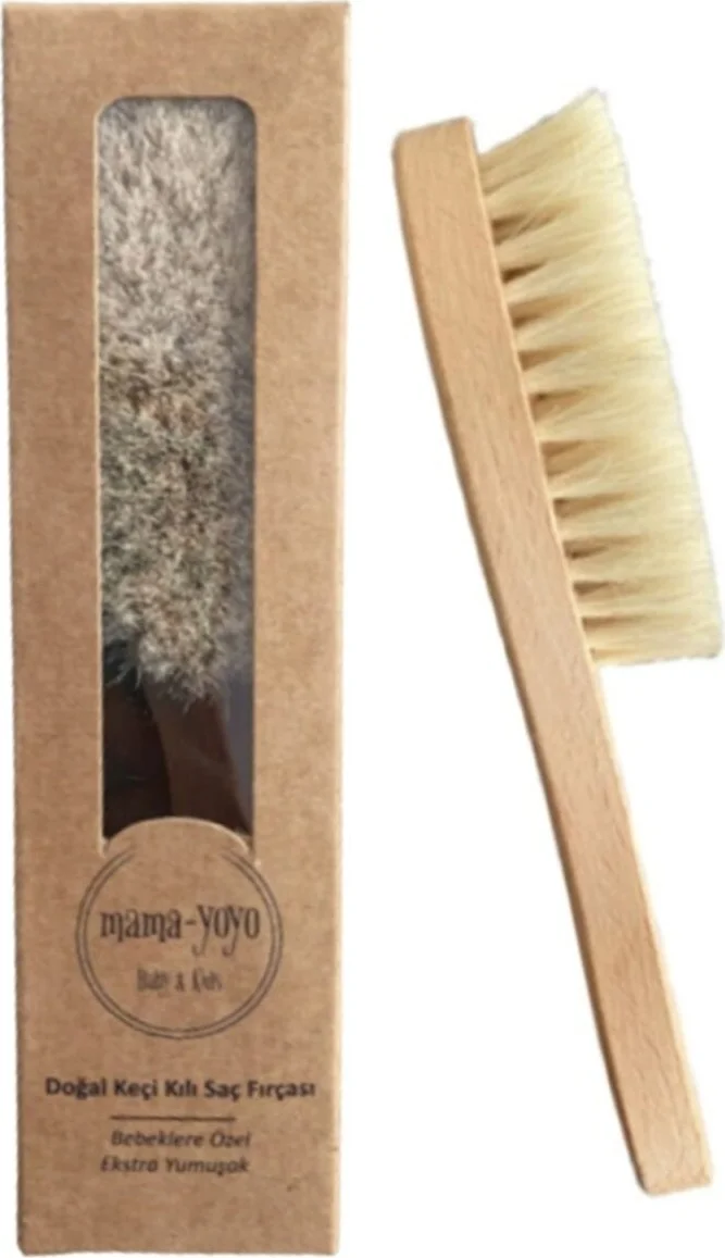 ماما يويو Natural Goat Hair Baby Hair Brush - Extra Soft Wood