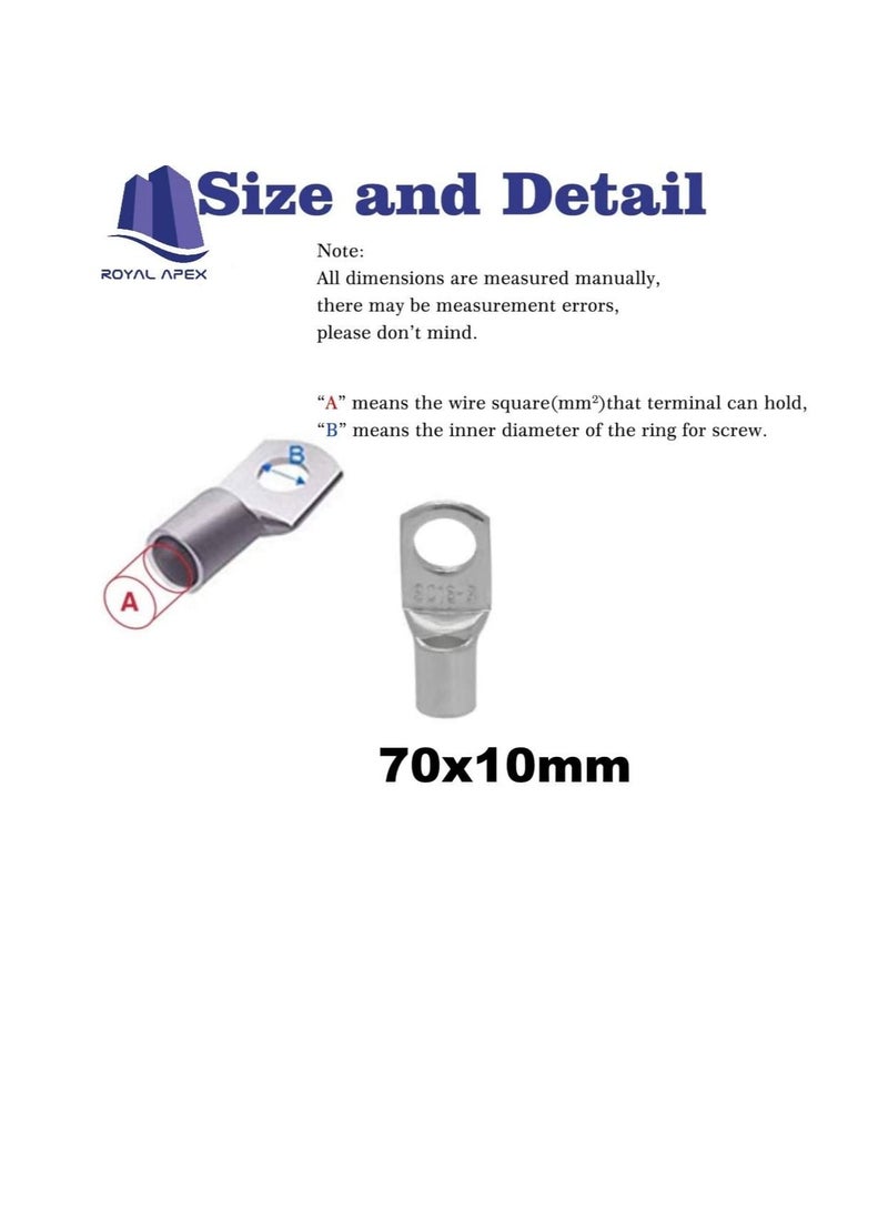 Copper Cable Lugs 10Pcs Set-Wire Terminals, Connector Cable lugs Ring Battery SC Terminals, for Marine, Solar, Automotive, Electric, Home Applications etc (Hole Size 10mm, Cable Size 70mm)  - Image 2