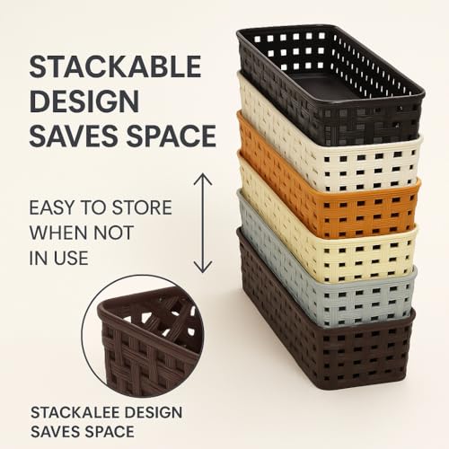 RUSHIL WERE Plastic Desk Organizer Basket | 1 Free Mobile Stand | Office Drawer Dividers | Storage Tray for Kitchen, Bathroom, Office, Makeup, Bedroom | Multicolour | 23 × 8 × 5 cm |Plastic |Pack of 6 - Image 2