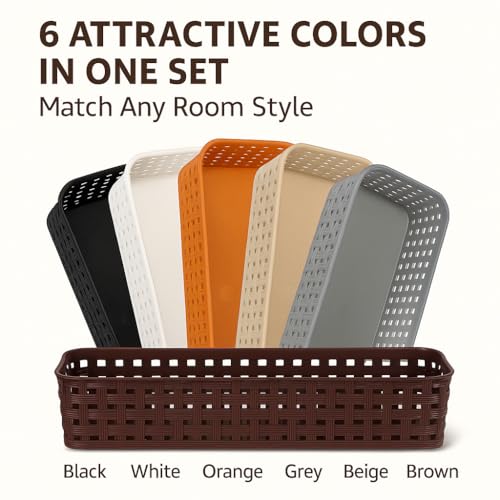 RUSHIL WERE Plastic Desk Organizer Basket | 1 Free Mobile Stand | Office Drawer Dividers | Storage Tray for Kitchen, Bathroom, Office, Makeup, Bedroom | Multicolour | 23 × 8 × 5 cm |Plastic |Pack of 6 - Image 3