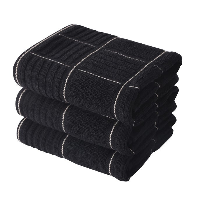 100 COTTON BLACK KITCHEN TOWELS ABSORBENT DISH TOWELS WITH HANGING LOOP SOFT KITCHEN HAND TOWELS FOR WASHING DRYING DISHES