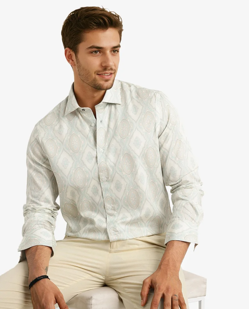 Rare Rabbit Men's Ornament Print Satin Shirt