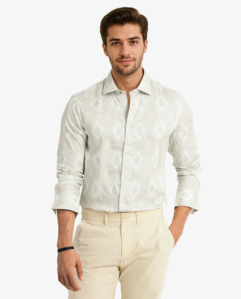 Rare Rabbit Men's Ornament Print Satin Shirt