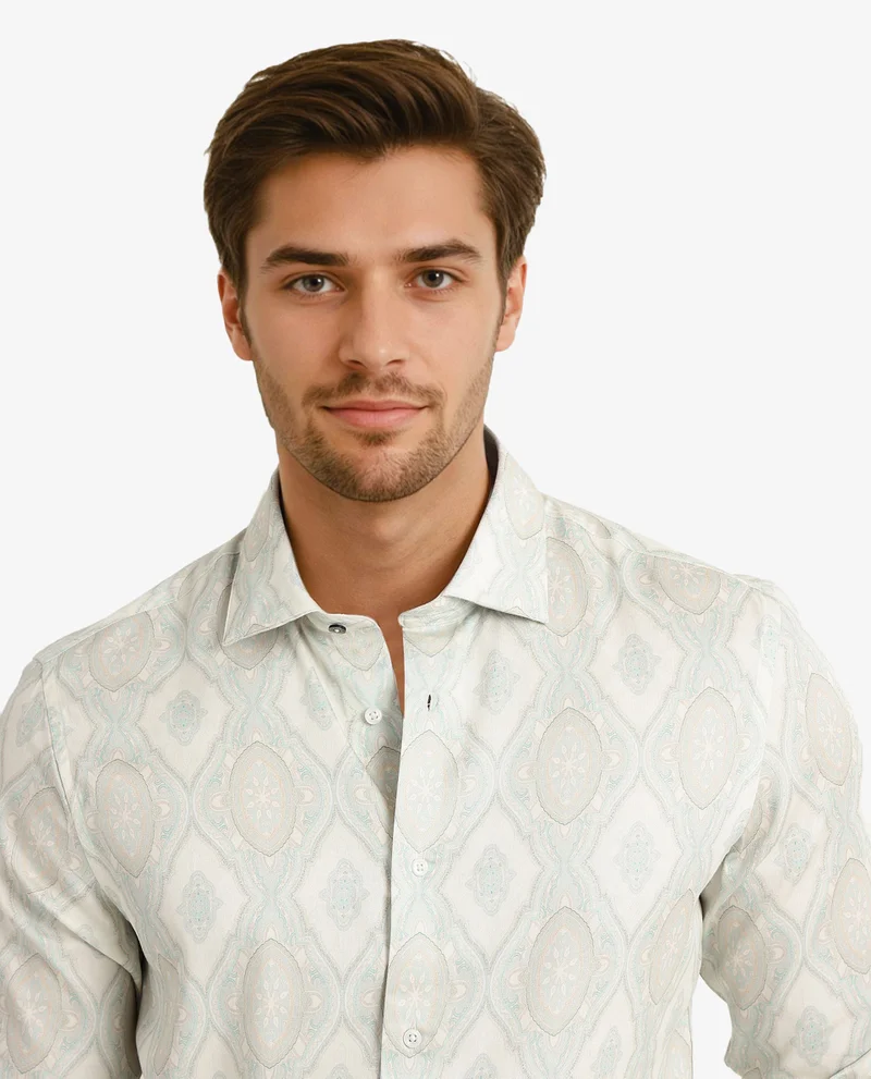 Rare Rabbit Men's Ornament Print Satin Shirt